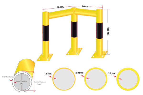 ราวเหล็กกันชน 80x80x100cm. เหลือง-ดำ (ทรงฉาก)