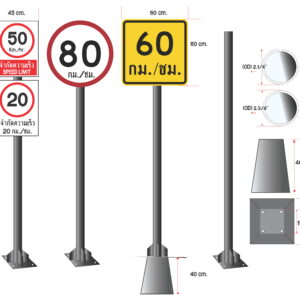 ชุดเสาพร้อมป้ายจำกัดความเร็ว Speed limit sign