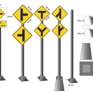 ชุดเสาพร้อมป้ายระวังทางแยก Intersection warning sign