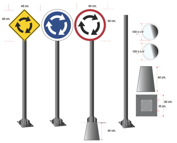 ชุดเสาพร้อมป้ายวงเวียน Roundabout sign