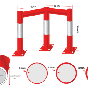 ราวเหล็กกันชน 80x80x100cm. แดง-ขาว (ทรงฉาก)