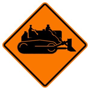 ป้ายเตือนเครื่องจักรกำลังทำงาน [ต.4] | Construction vehicles ahead sign.