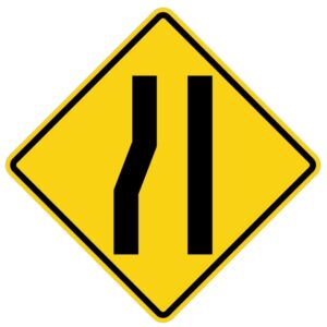 ป้ายเตือนทางแคบด้านซ้าย [ต.23] | Road Narrows on the Left sign.