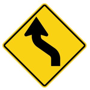 ป้ายเตือนทางโค้งกลับ เริ่มซ้าย [ต.5] | Reverse Curve (First to the Left) sign