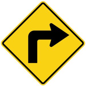 ป้ายเตือนทางโค้งรัศมีแคบเลี้ยวขวา [ต.4] | Sharp Curve to Right sign