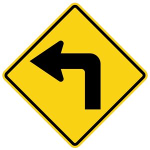 ป้ายเตือนทางโค้งรัศมีแคบเลี้ยวซ้าย [ต.3] | Sharp Curve to Left sign