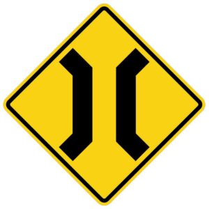 ป้ายเตือนสะพานแคบ [ต.25] | Narrow bridge ahead sign.